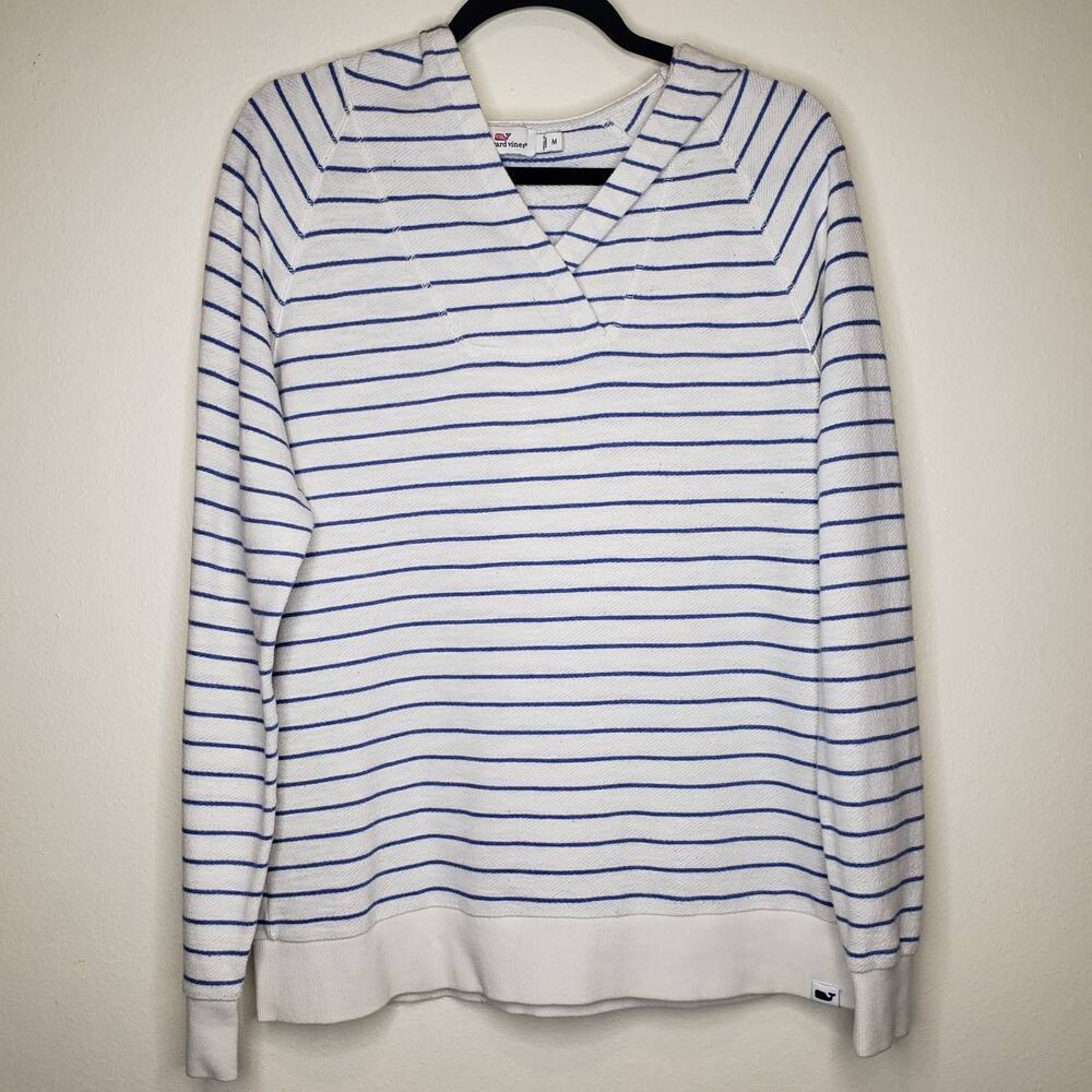 Vineyard Vine| Blue and white striped V-neck Hoodie, size Medium